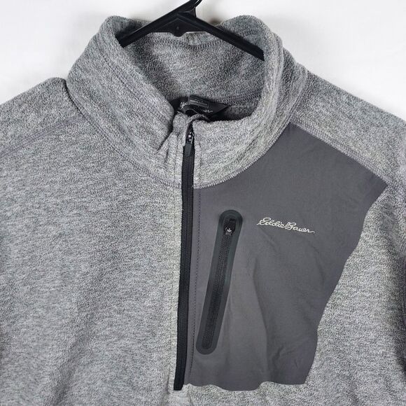 Eddie Bauer Men’s L ¼‑Zip Sweater Fleece Hoodie Gray Pocket Pullover Outdoor - Picture 3 of 9